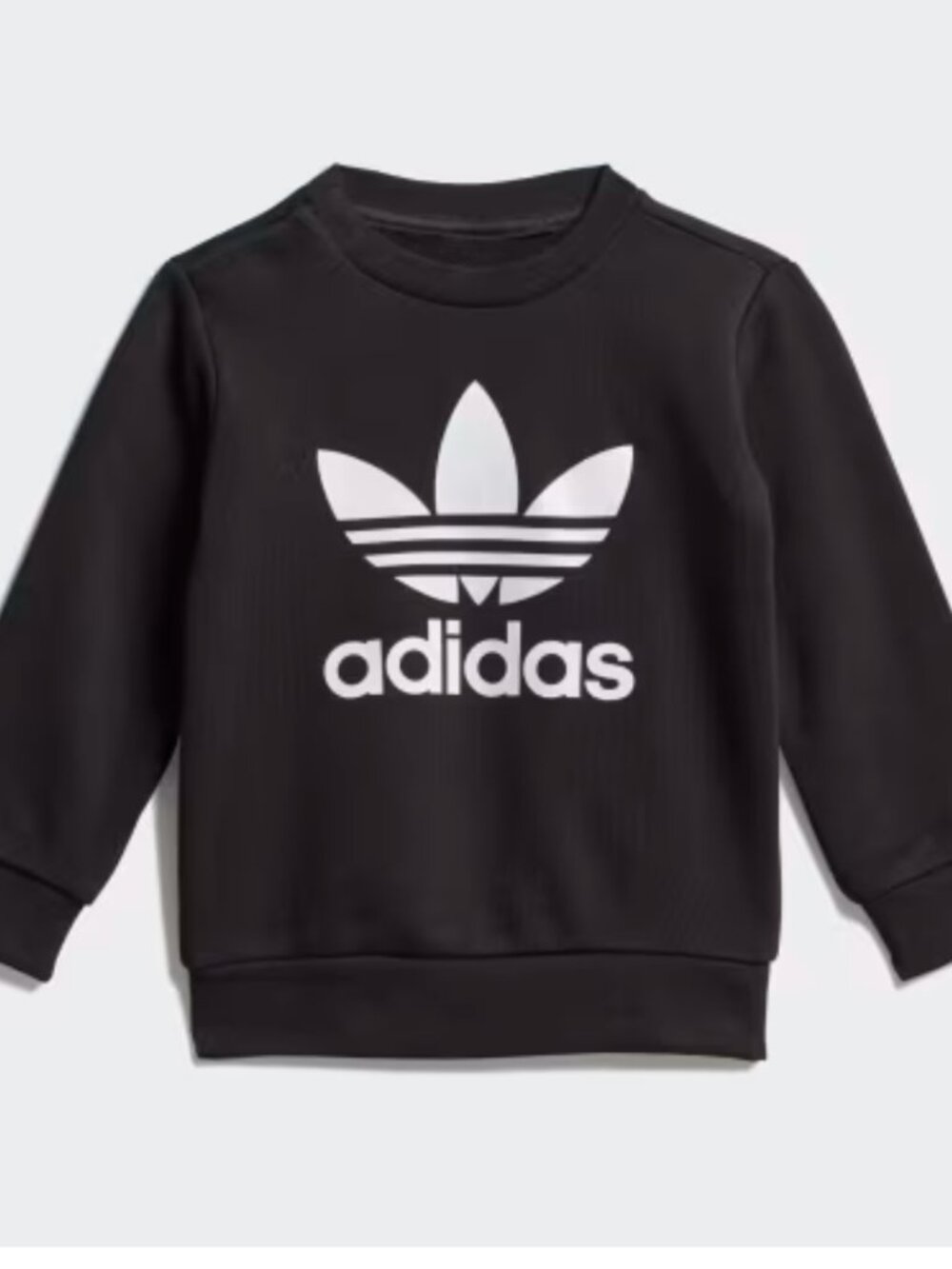 adidas Black Crew Sweatshirt with White Trefoil Logo Kids 7-8